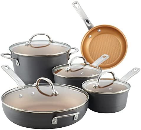 Ayesha Curry Home Collection Hard Anodized Nonstick Cookware Pots and Pans Set, 9 Piece, Charcoal... | Amazon (US)