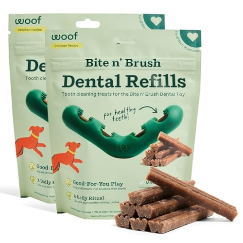 WOOF - Bite n' Brush Refills for The Dog Toothbrush Toy - Scrub Plaque and Tartar from Your Dog's Teeth and Mouth - Dog Dental Chew Toy Treats - Approximately 16 Refills - 2 Pack | Amazon (US)