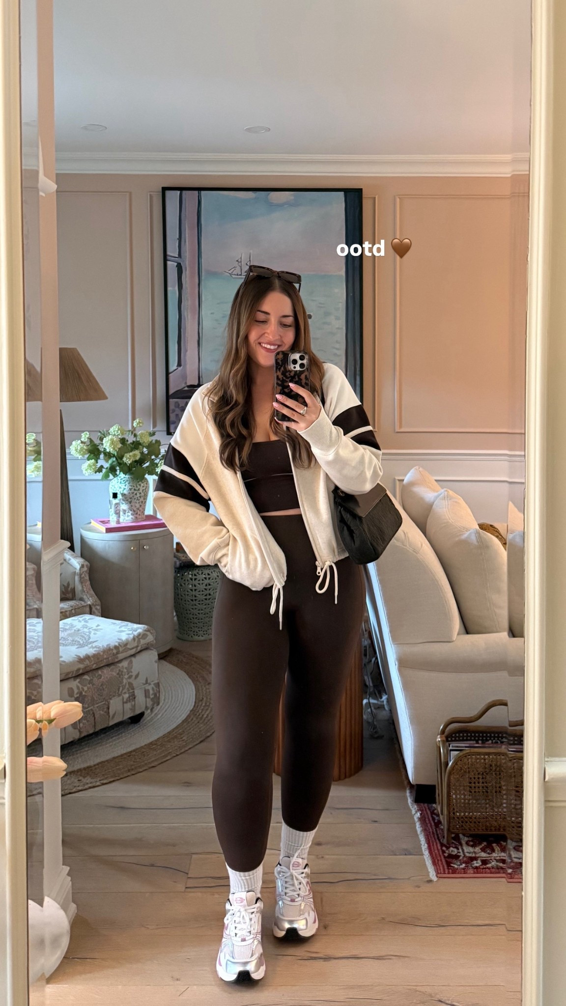 Casual spring/summer outfit / running errands / activewear / leggings outfit / midsize 

Sizing: M in jacket & leggings / L in bra 

#LTKsummer #LTKmidsize #LTKstyletip