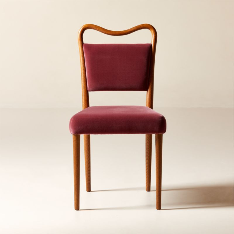 Monte Oak Wood and Rose Velvet Dining Chair | CB2 | CB2