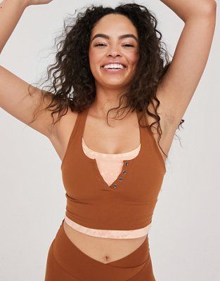 OFFLINE By Aerie Real Me Henley Longline Sports Bra | Aerie