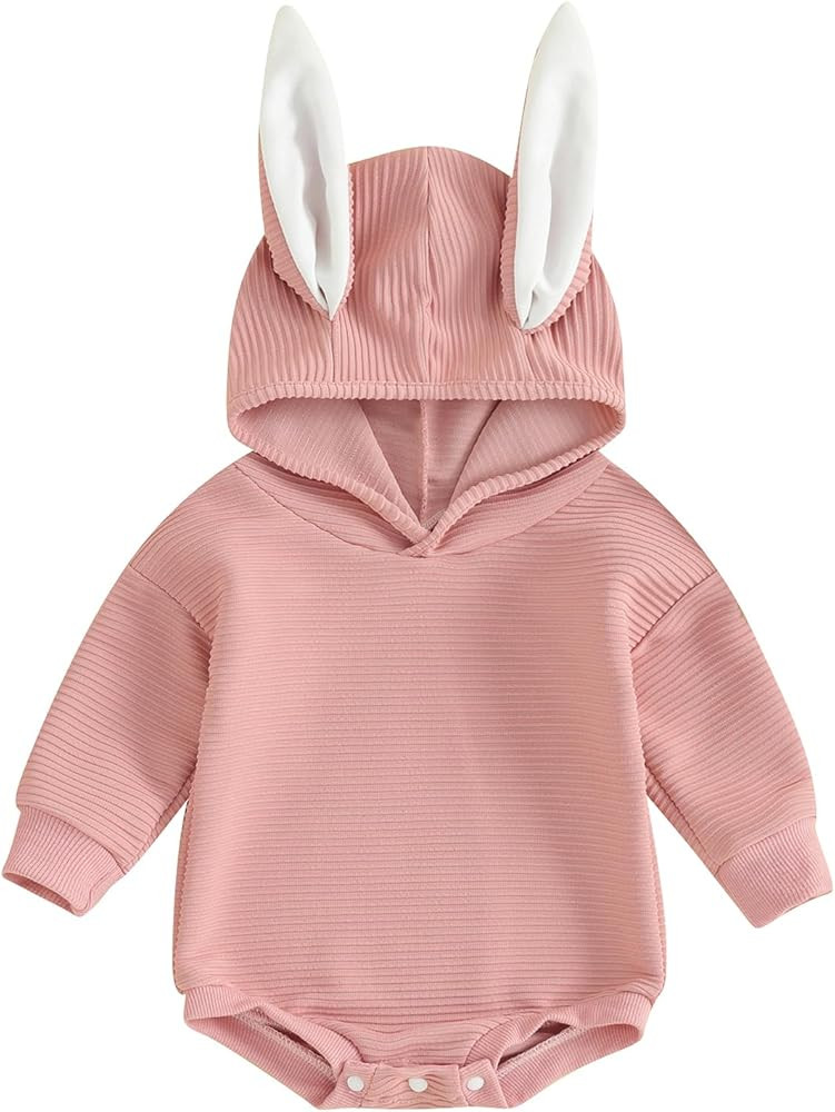 My First Baby Boy Girl Easter Outfit Bunny Ears Hoodie Bubble Romper Newborn Onesie Easter Clothe... | Amazon (US)