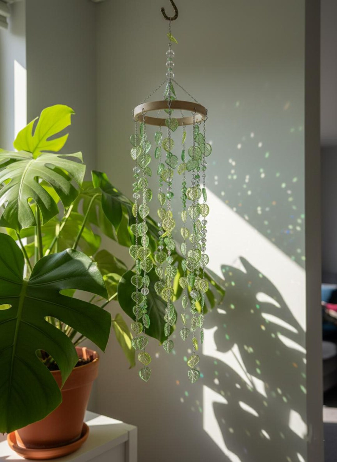 Handmade Leaf Suncatcher – Mini Cottagecore Window Decor with Crystal Beads | Etsy (US)