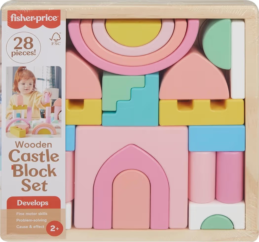 Fisher-Price Wood Toddler Toy Castle Block Set, 28 Wooden Pieces for Stacking Developmental Play ... | Amazon (US)