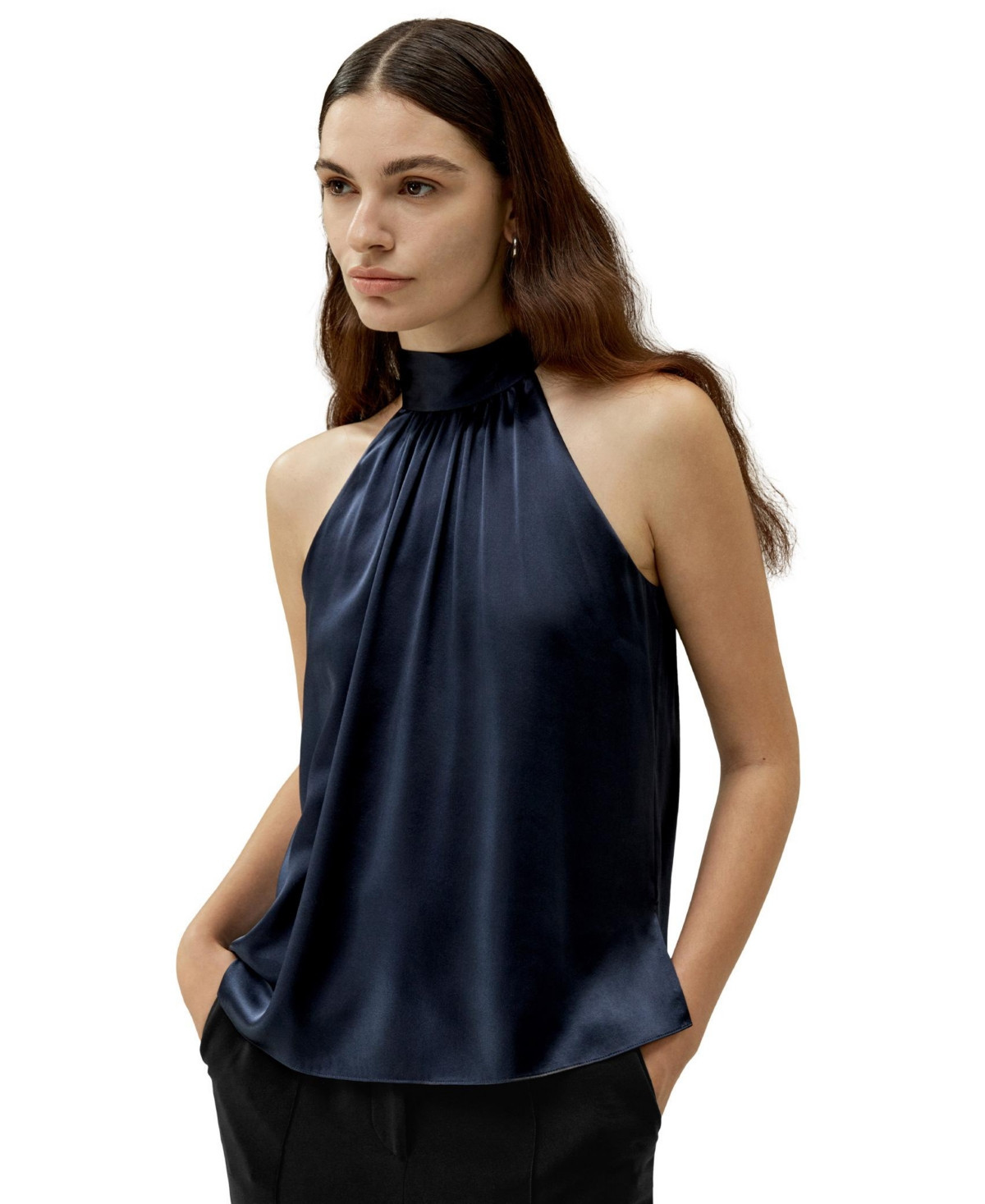 Lilysilk Women's Minimalistic Allure Silk Halter Top - Navy blue | Macy's