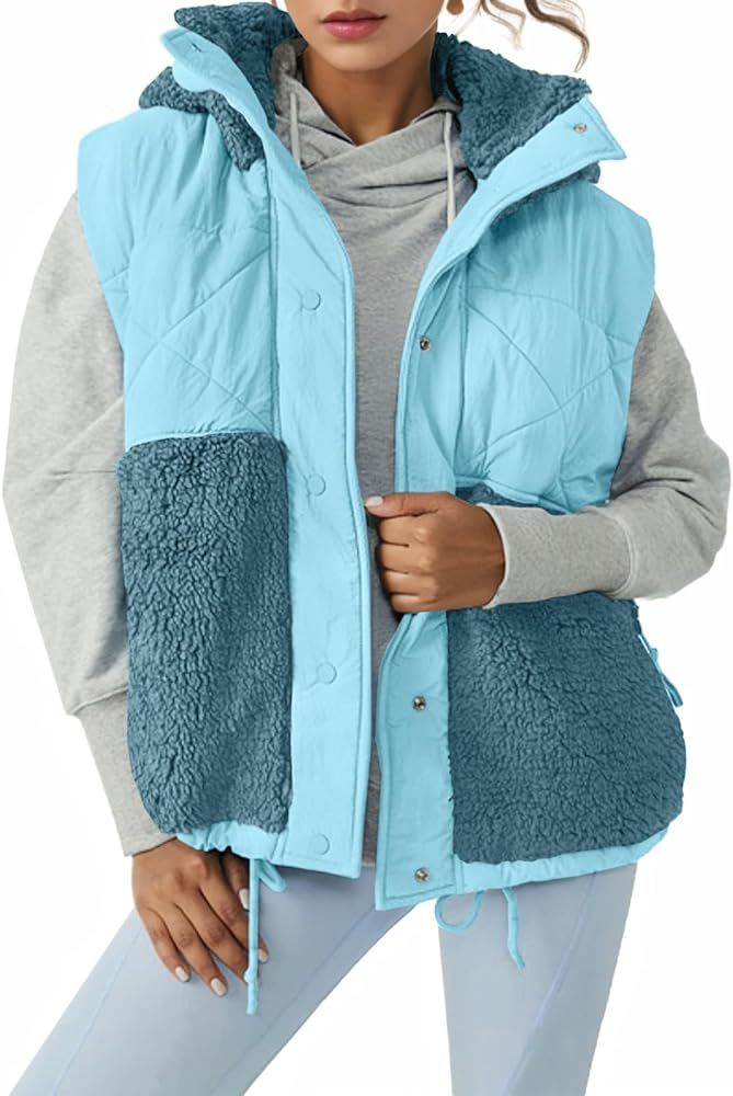 Imily Bela Women’s Winter Fleece Vest Stand Collar Button Down Casual Hooded Coat | Amazon (US)