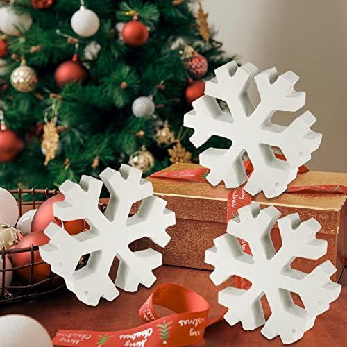 Christmas Snowflake Decorations Wood Snowflake Cutouts White Snowflake Wood Slice Crafts Country ... | Amazon (US)
