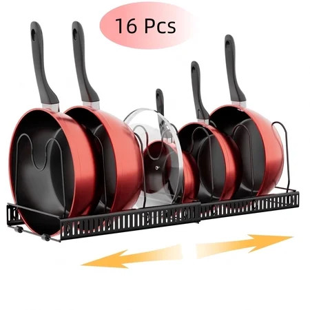 16 Pcs Pot and Pan Lid Organizer, Divider and Expandable Pot Organizer Rack,for Kitchen Cabinet Cookware Storage Pot Rack, Black | Walmart (US)