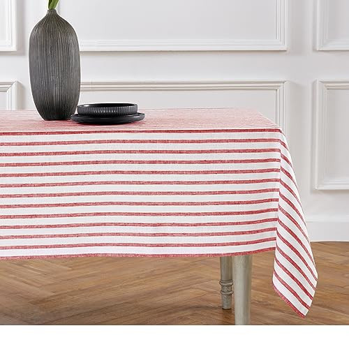 Solino Home Linen Tablecloth 60 x 120 Inch - 100% Pure Linen Red and White Table Cloth for Rectangle Tables - Madison Stripe, Machine Washable Tablecloth | Amazon (US)