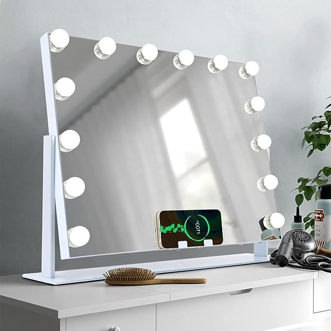 MISAVANITY Rotating Vanity Mirror with Lights and Wireless Charger, 22"X21" Adjustable Hollywood ... | Amazon (US)