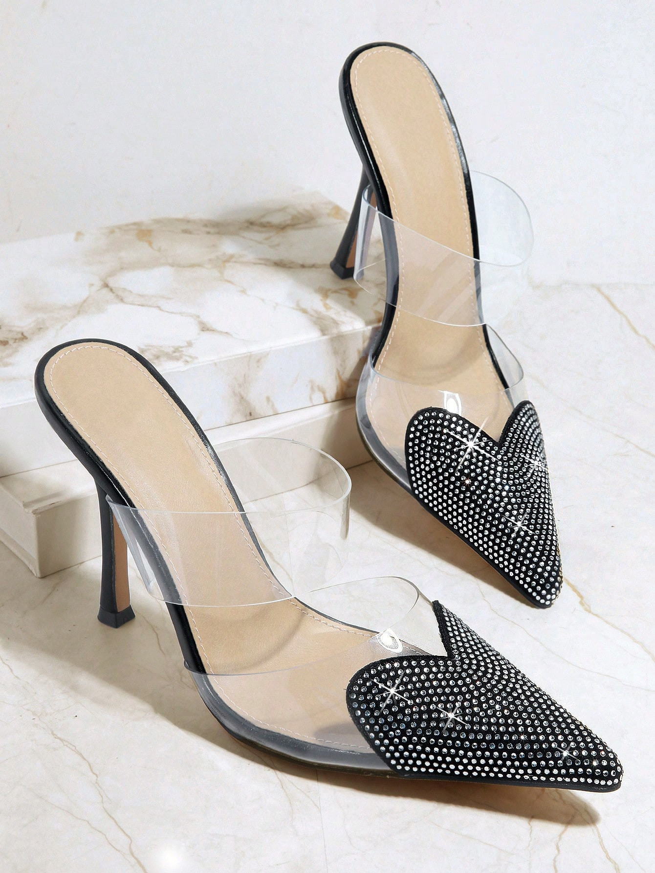 Rhinestone Decor Point Toe Stiletto Heeled Mules | SHEIN