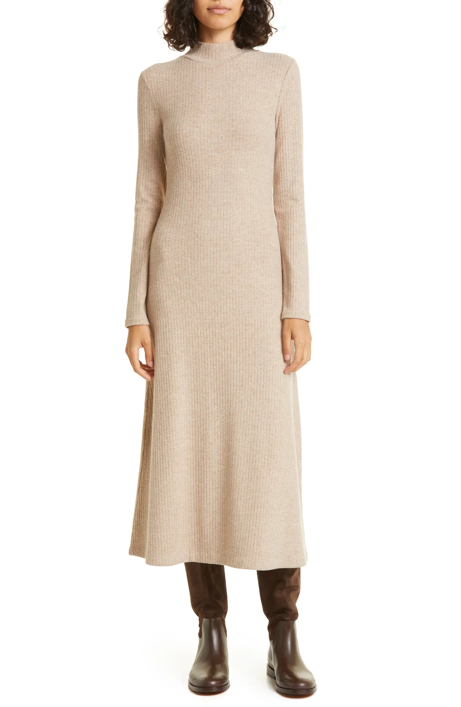 Rib Mock Neck Long Sleeve Knit Dress | Nordstrom