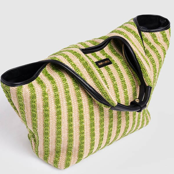 Large Stella Shoulder Tote Bag - Green Raffia | Saint + Sofia