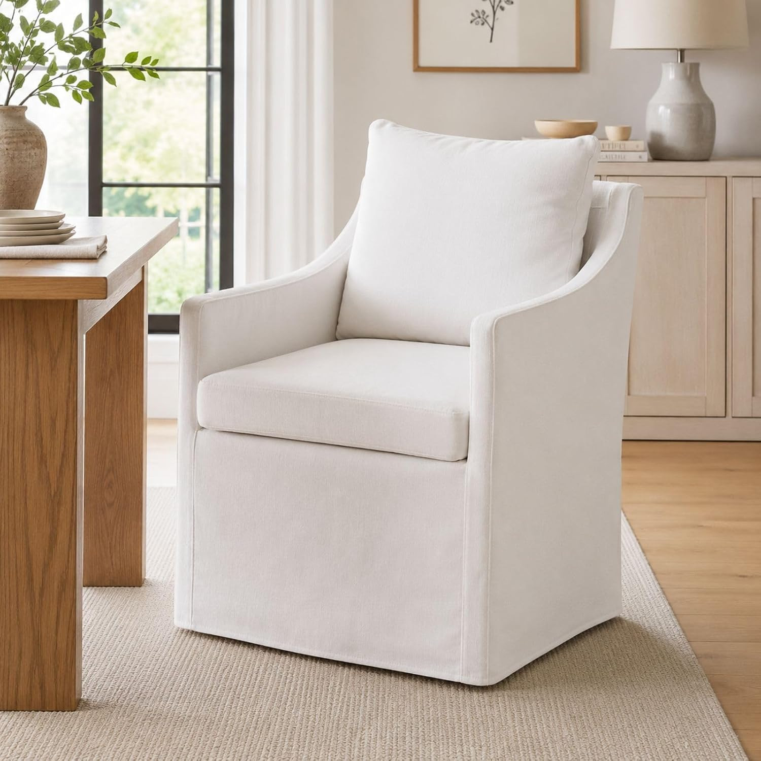 Slipcovered Dining Chairs with Arms, Beige | Amazon (US)