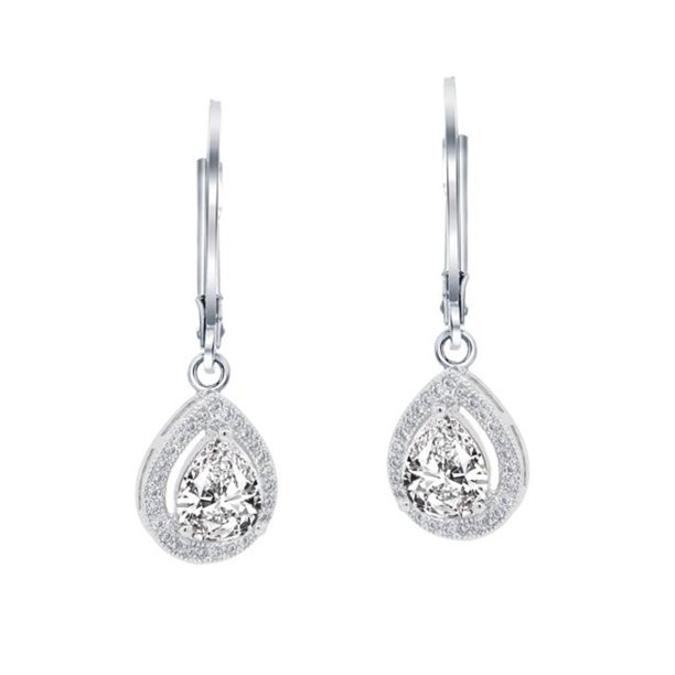 Izzy 18k White Gold Teardrop Cut CZ Halo Drop Earrings, Dangling Crystal Round Cut Earring Set fo... | Walmart (US)
