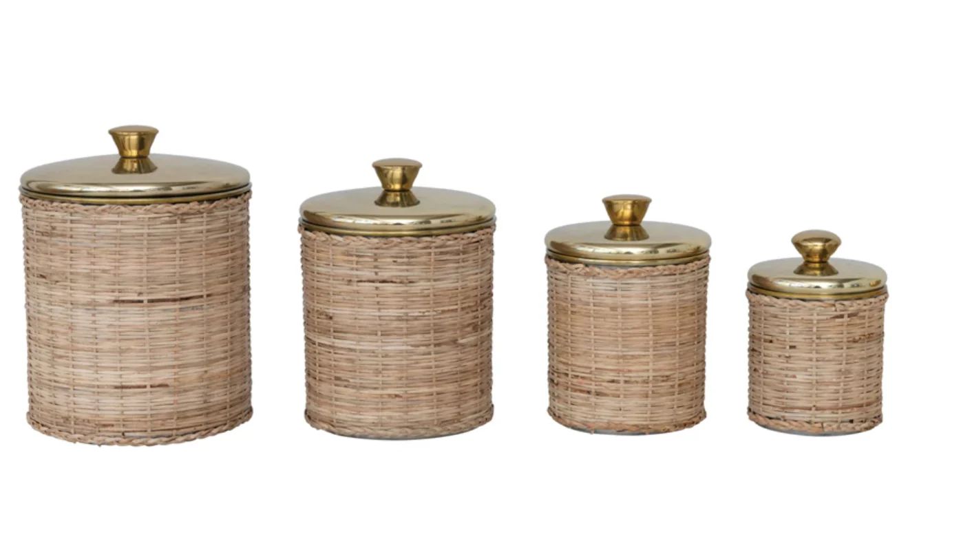 Rattan Wrapped Stainless Steel Canisters | House of Blum