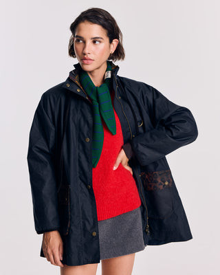 Barbour x Balzac Anaïs Navy and Tan Leopard Jacket | Balzac Paris UK