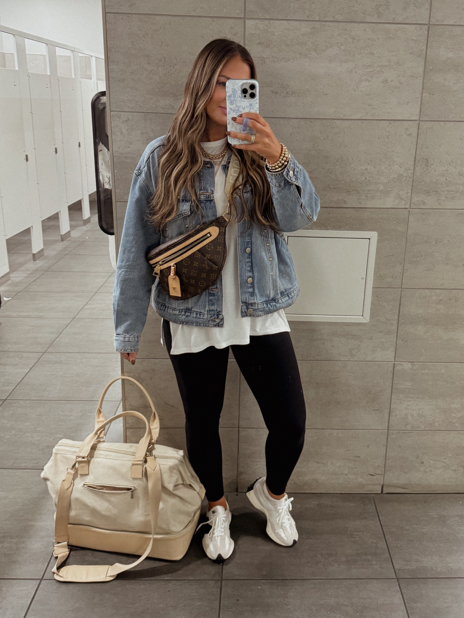 My favorite travel airport outfit leggings an oversized tee and a denim jacket plus comfy sneakers! 

My denim jacket isn’t online yet so I linked similar

