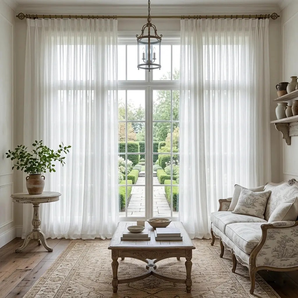 Joy 100% European Flax Linen Extra Wide Sheer Curtain Pleated | TWOPAGES