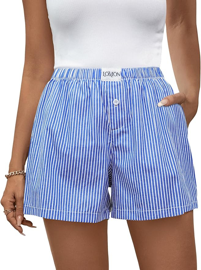 Lomon Boxer Shorts for Women Summer Gingham Pajamas 2026 Lounge Sleep Pj Plaid Shorts Y2K Beach B... | Amazon (US)