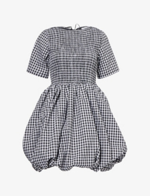 Kiran Gingham-Print Puffball Cotton-Blend Mini Dress | Selfridges