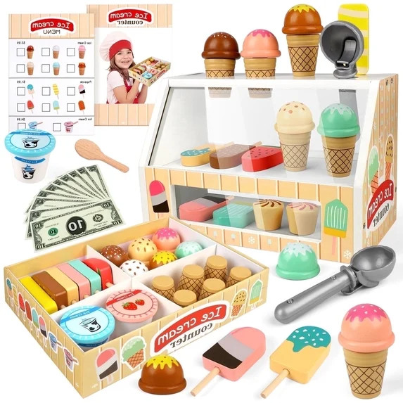Freecat Wooden Ice Cream Set, Play Food Toys for Girl Ages 3 4 5 6 Years, Birthday Gift for Girls...