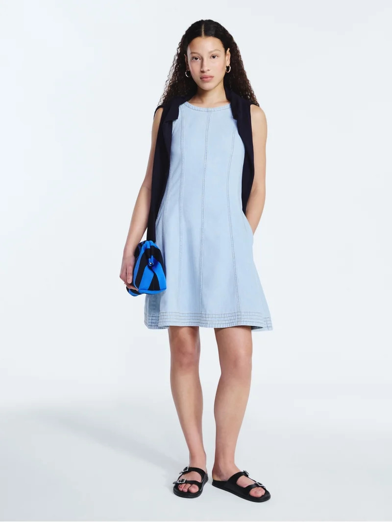 Free Assembly Women's and Women's Plus Sleeveless Denim Panel Mini Dress, Sizes XS-4X | Walmart (US)