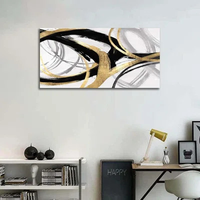 Gold Wall Decor - Black Canvas Wall Art For Living Room- Large Line Artwork - 20" X 40" Painting Abstract Pictures For Bedroom Kitchen Home Office | Wayfair North America