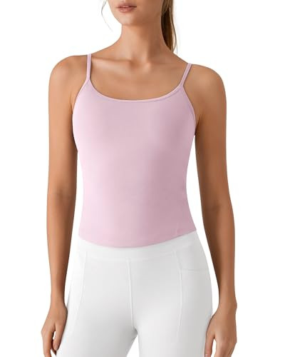 G4Free BareFeel Built in Bra Camisole Tops Yoga Workout Removable Padded Cami Spaghetti Strap Pil... | Amazon (US)