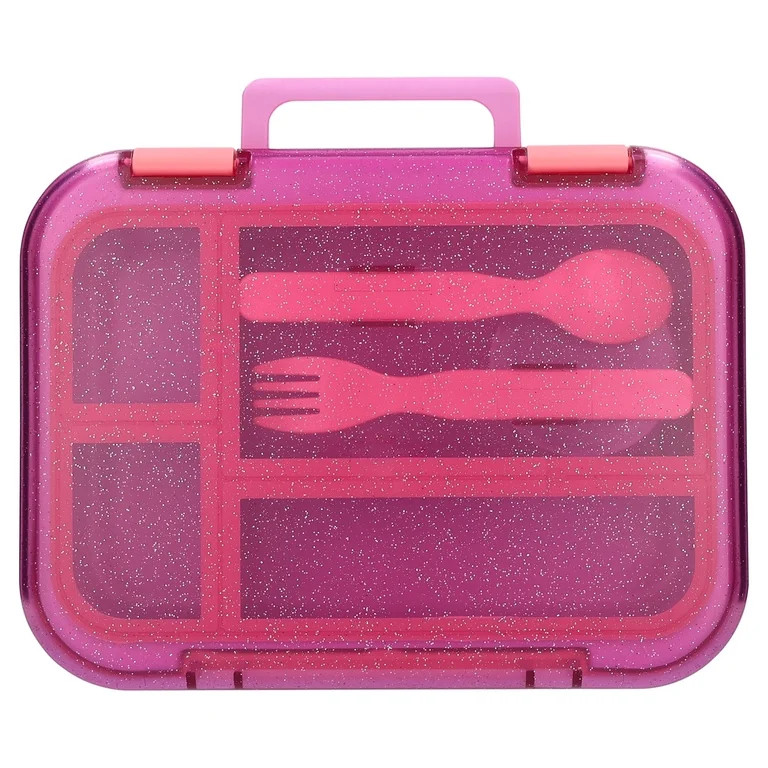 Mainstays Kids 4-Compartment Plastic Bento Box with Removable Tray, Fork, Spoon, and Dressing Con... | Walmart (US)