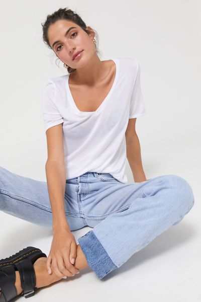 Truly Madly Deeply Deep-V Tee - Beige XS at Urban Outfitters | Urban Outfitters (US and RoW)