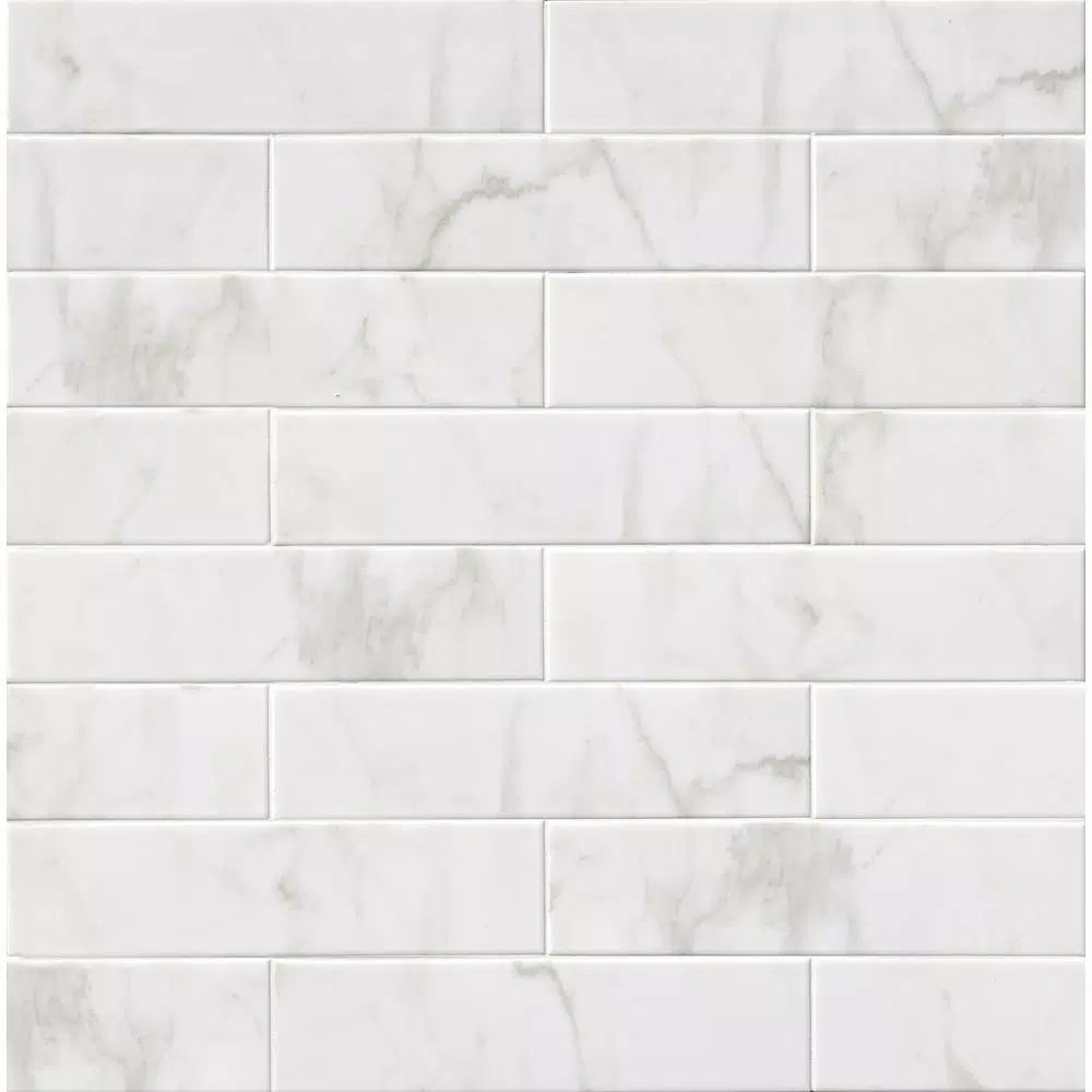 MSI Classique White Carrara 4 in. x 16 in. Glossy Wall Ceramic Tile (8.8 sq. ft./Case)-NWHICARGLO... | The Home Depot
