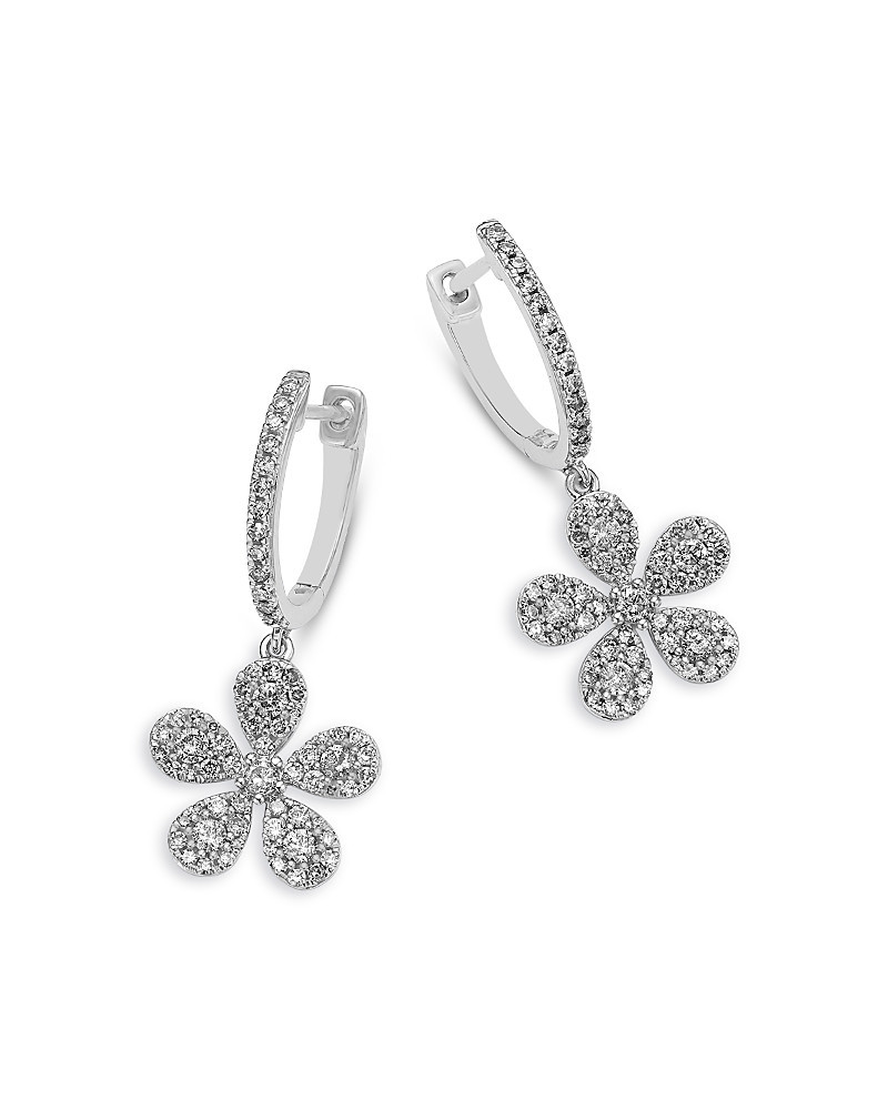 Bloomingdale's Fine Collection Diamond Flower Charm Dangle Hoop Earrings in 14K White Gold, 0.75 tcw | Bloomingdale's (US)