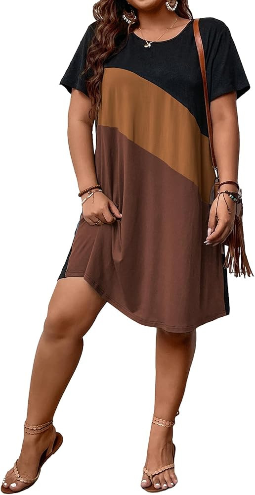 SOLY HUX Women's Plus Size Dress Color Block Short Sleeve T Shirt Dress Casual Summer Dresses | Amazon (US)
