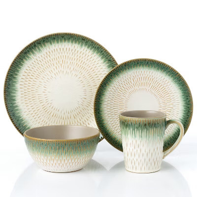 Lorren Home Trends 16 Piece Stoneware Set-Green Drop | Target