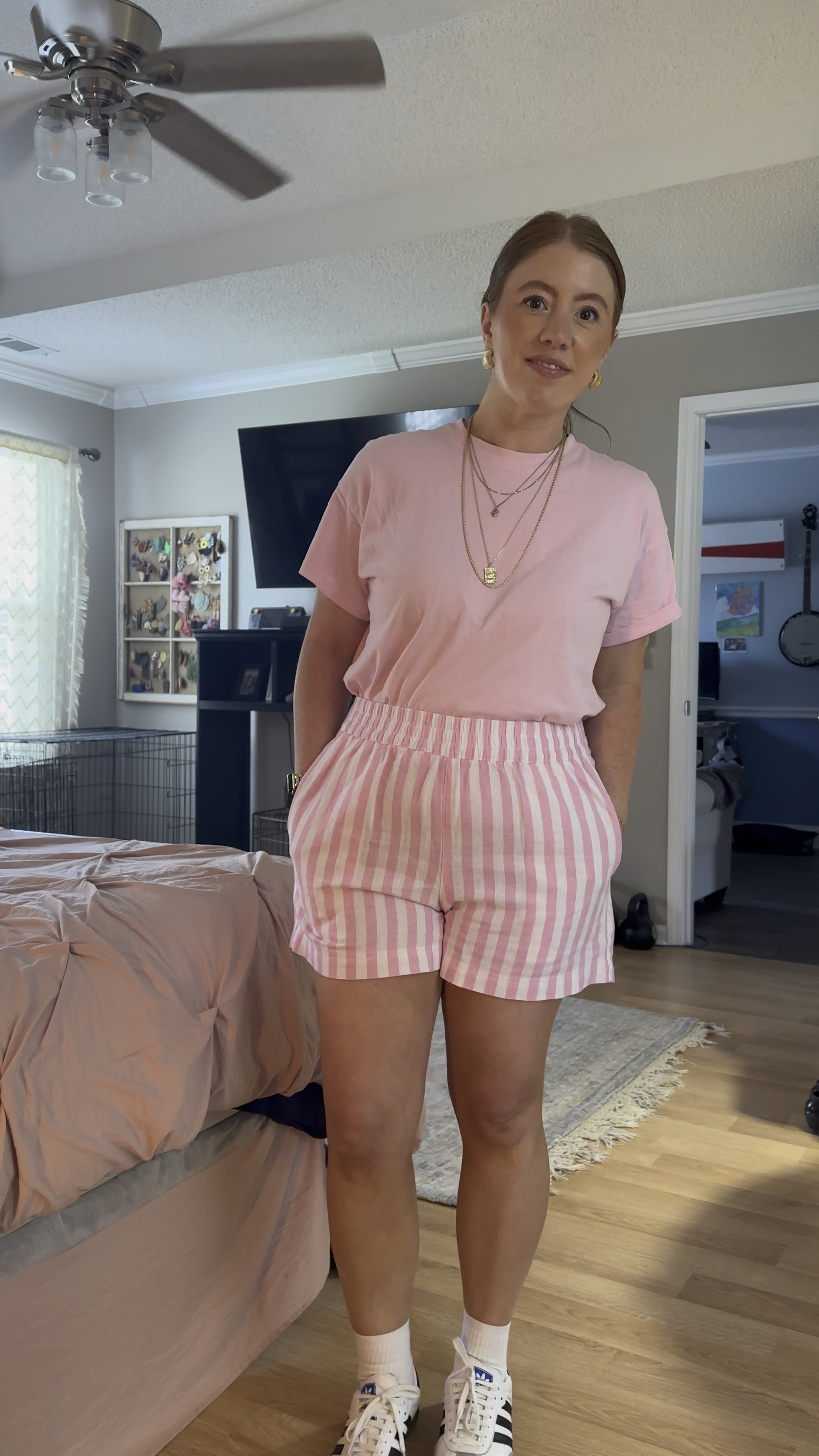 An easy breezy summer outfit. These shorts mimic the boxer shorts trend without being actual boxers. They are linen but the stripes give them that boxer feel. 

I’m wearing a medium in both  

#LTKStyleTip #LTKVideo #LTKFindsUnder50