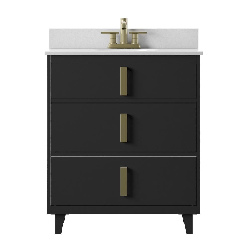 Transitional 30 in. Bath Vanity with drawers in Black with Stone Vanity Top in White with White B... | The Home Depot