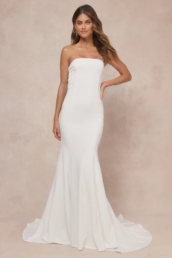 Perfectly Romantic White Strapless Bow Mermaid Maxi Dress | Lulus