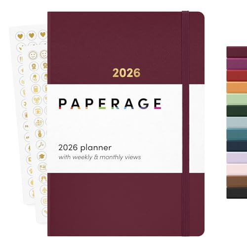 PAPERAGE 2026 Weekly & Monthly Planner, 12 Months (January 2026 - December 2026), 5.6 in x 8 in, Hardcover 2026 Planner with Weekly & Monthly Spreads, Note Pages, Stickers & Back Pocket – Burgundy | Amazon (US)