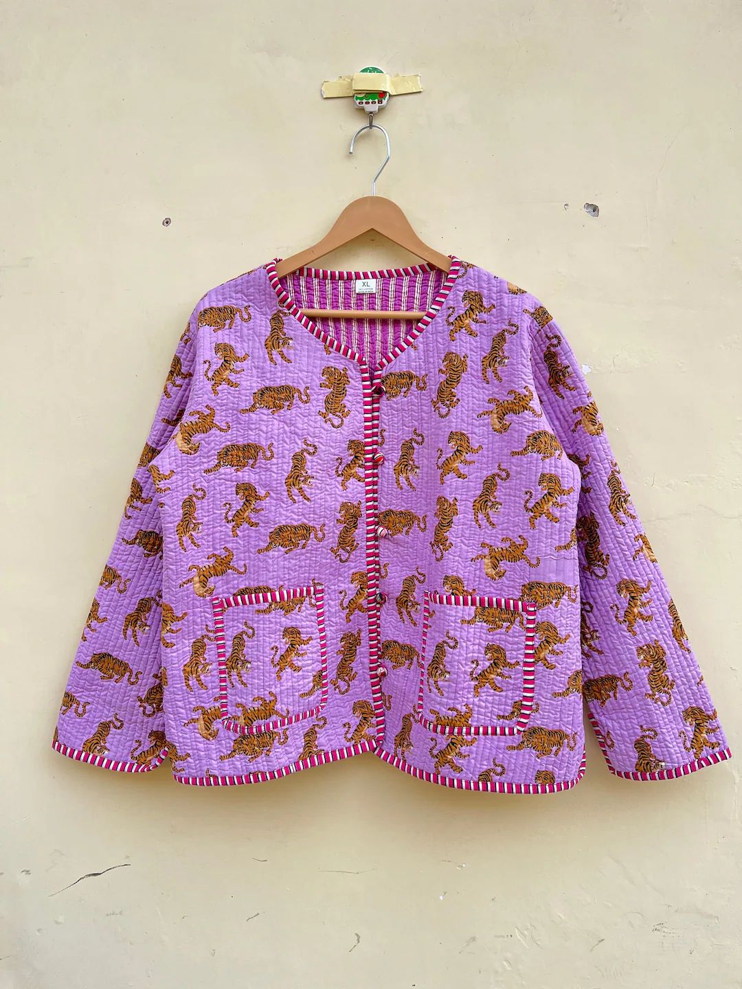Handmade Indian Cotton Block Tiger Print Quilted Jacket , Boho Coat ,winter Wear Jacket , Full Sl... | Etsy (US)