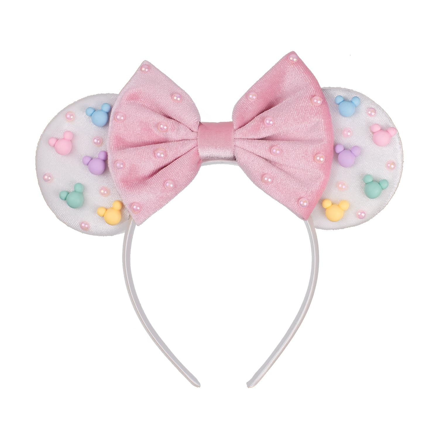 JIAHANG Velvet Mouse Ears Hair Bow Headband with Beadings, Velour Pink Bow Festival Party Decorat... | Amazon (US)