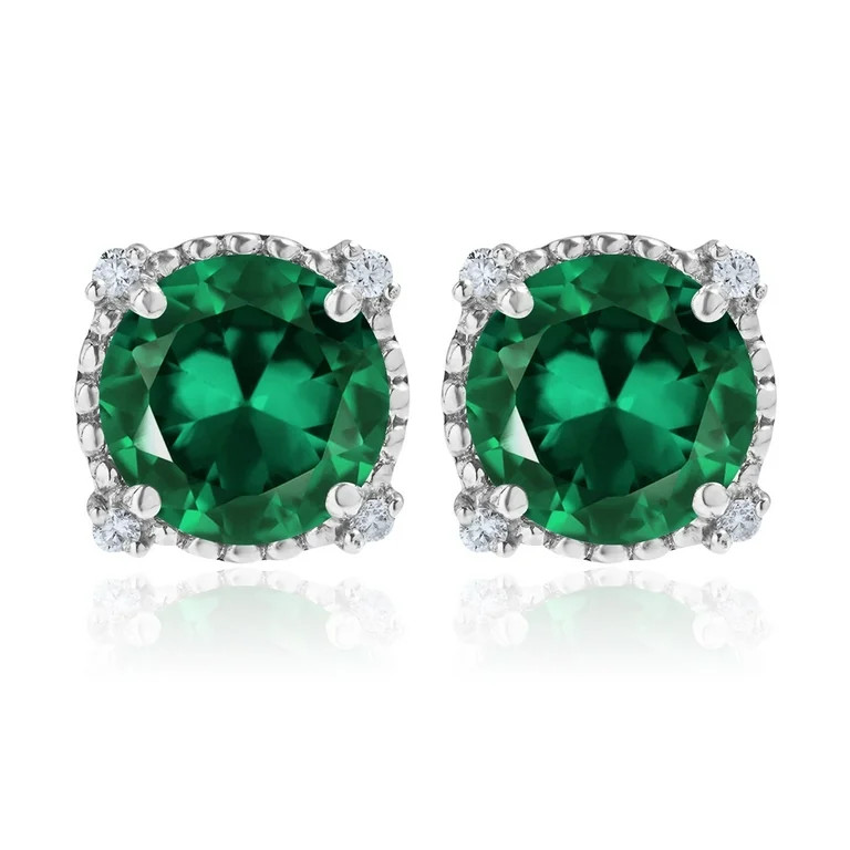 JeenMata 3.5 Carat Round Cut May Birthstone Stud Earrings - Halo Milgrain Earrings in 18K White G... | Walmart (US)