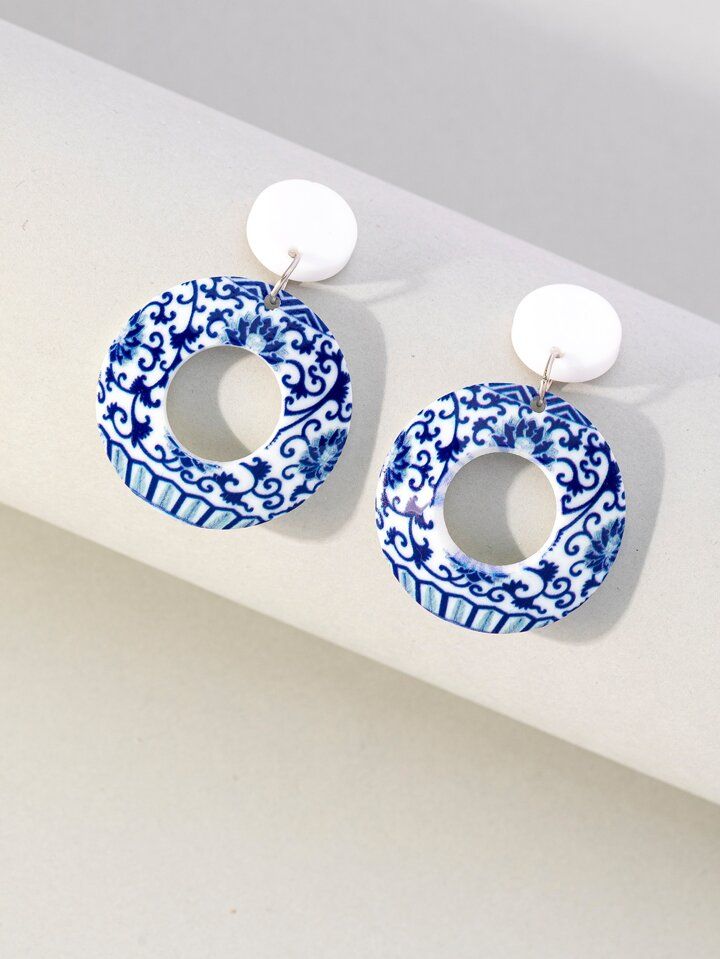 1pair Exquisite Graphic Print Geometric Drop Earrings For Women For Party, Gathering | SHEIN