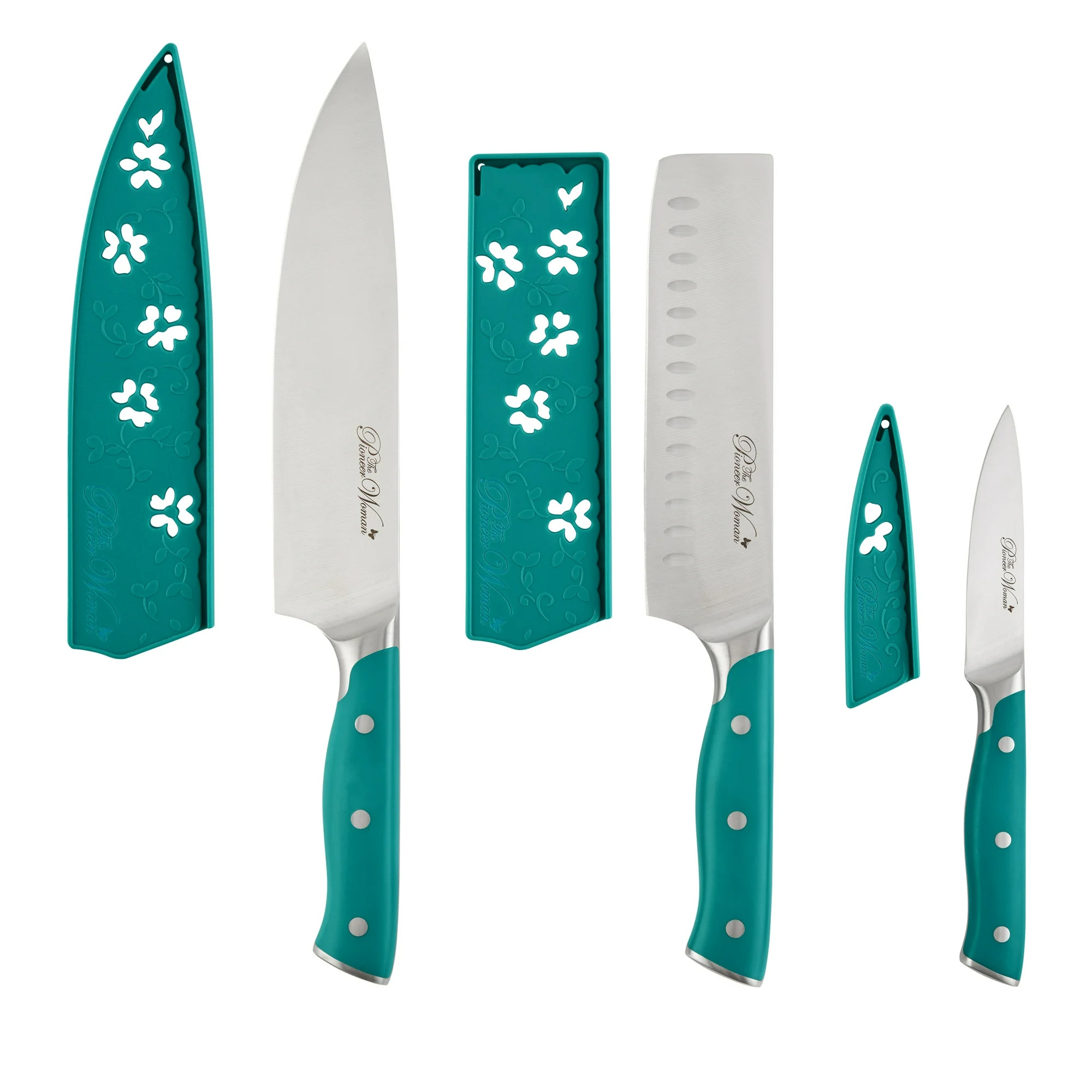 The Pioneer Woman Pioneer Signature 3-Piece Stainless Steel Cutlery Set, Teal | Walmart (US)
