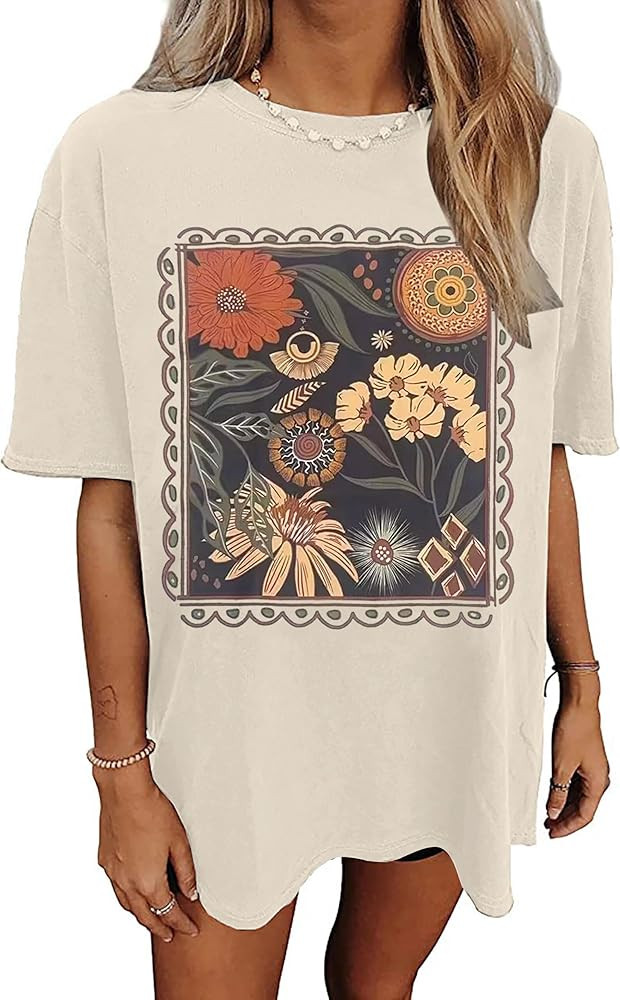Womens Oversized Tshirt Flower Graphic Tees Nashville Music Short Sleeve Shirts Summer Casual Loo... | Amazon (US)