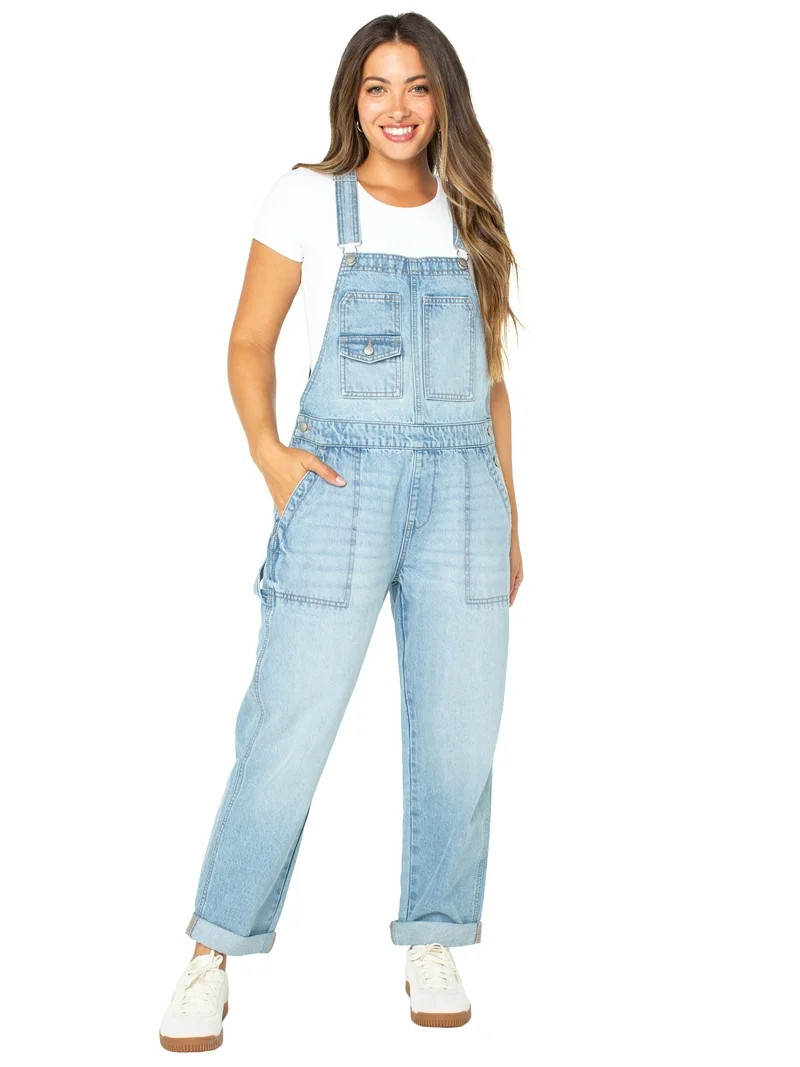 Celebrity Pink Women's Boyfriend Cuffed Denim Overall, Sizes XS-XXXL | Walmart (US)