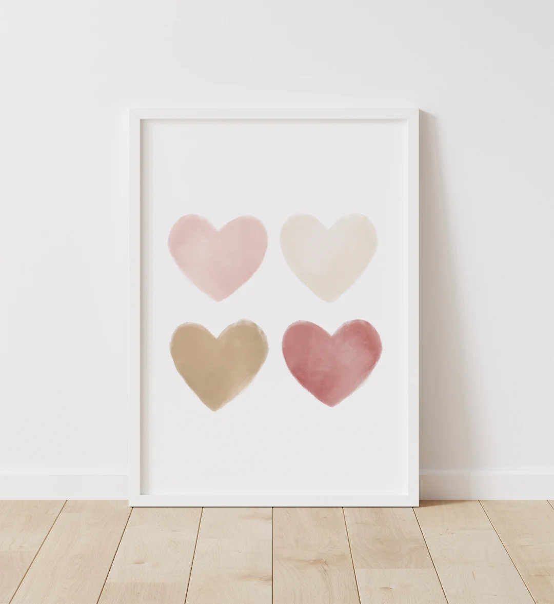 Watercolor Hearts Print, Neutral Nursery Decor, PRINTABLE Wall Art, Girl Nursery Print, Kids Room... | Etsy (US)