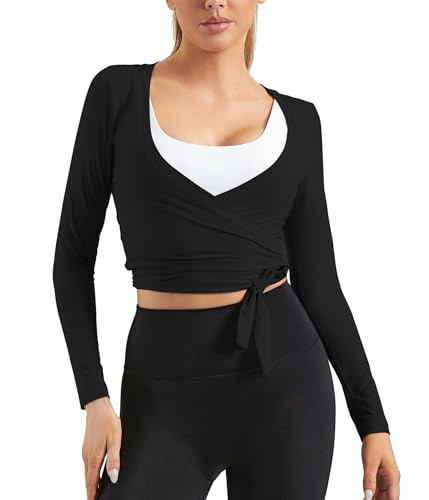 Mustcan Women's Tie Front Shrug Long Sleeve Bolero Cardigan Lightweight Cropped Twist Open Front Casual Short Shawl Tops-Black | Amazon (US)