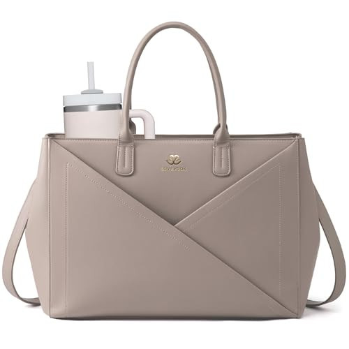 LOVEVOOK Laptop Tote Bag for Women with Large Cup Holder, 17.3 Inch PU Leather Work Bag Teacher Tote Bag, Waterproof Computer Bags Business Office Briefcase Handbag | Amazon (US)