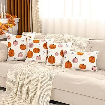 Tosleo Pink Halloween Throw Pillow Covers 18x18 inch Set of 2 Halloween Orange Pumpkins 3D Embroi... | Amazon (US)